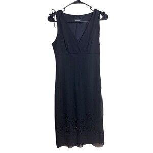 IZ Byer Women's SZ M Black Sleeveless Dress V Neck Beaded Y2K Witchy Whimsigoth